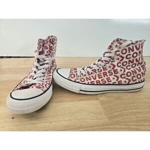 Converse Unisex CTAS Hi Word Print Shoes 163953C Red/White Mens 7 Womens 9